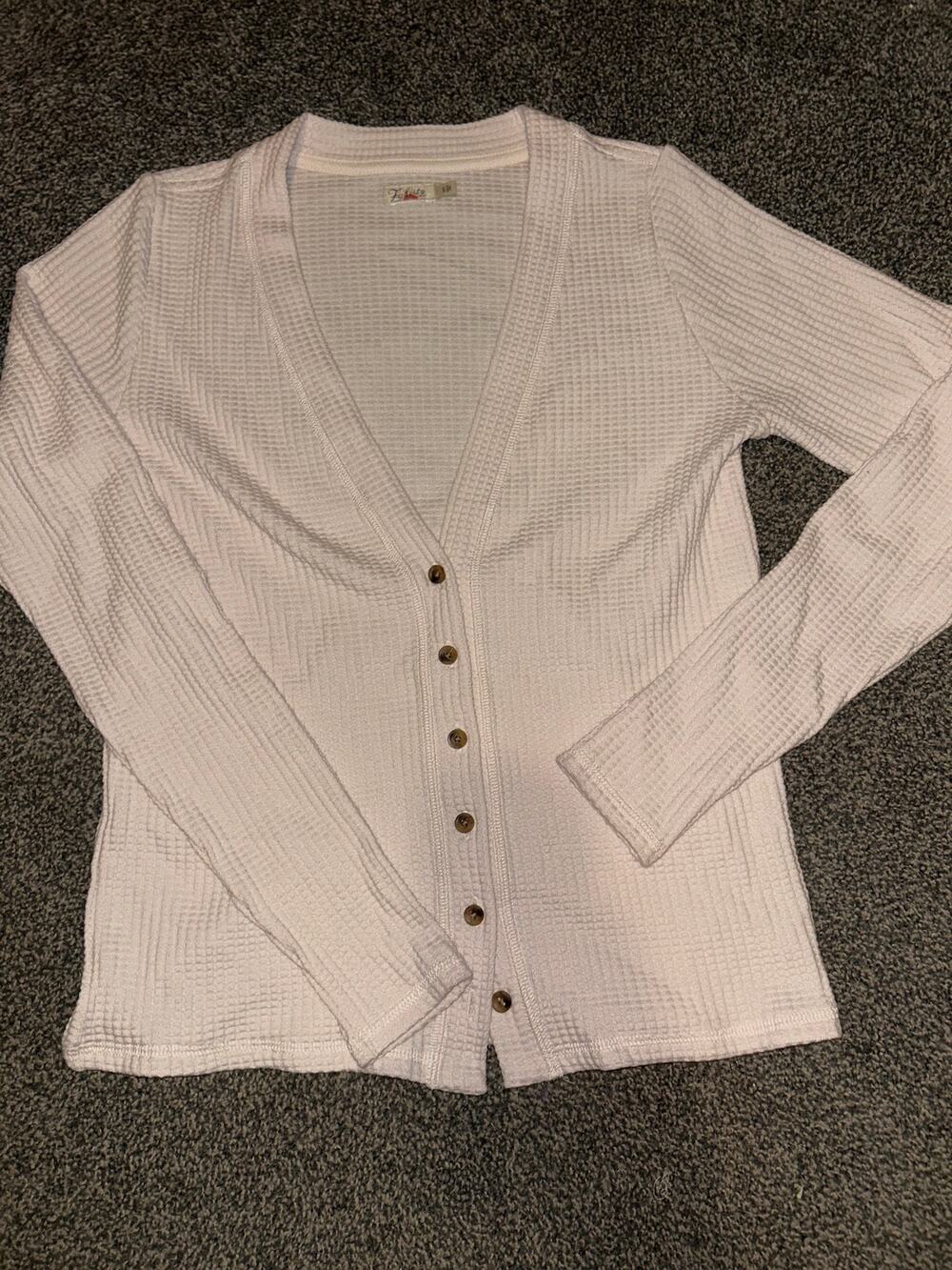 Faherty women’s cream oat cuddle cardigan waffle knit size small